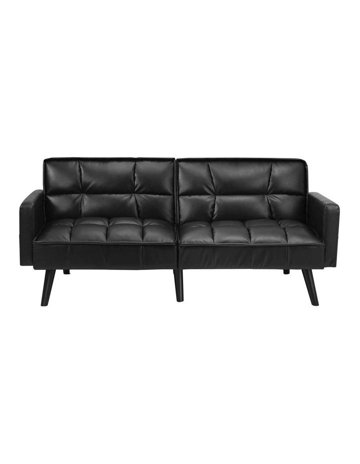 Oikiture Sofa Bed Futon Convertible Leather Lounge Couch 3-Seater Recliner Black image 2