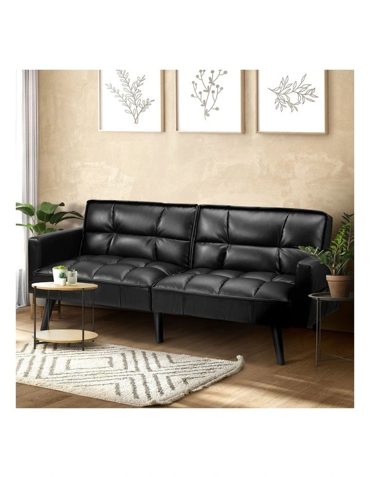 Oikiture Sofa Bed Futon Convertible Leather Lounge Couch 3-Seater Recliner Black image 4