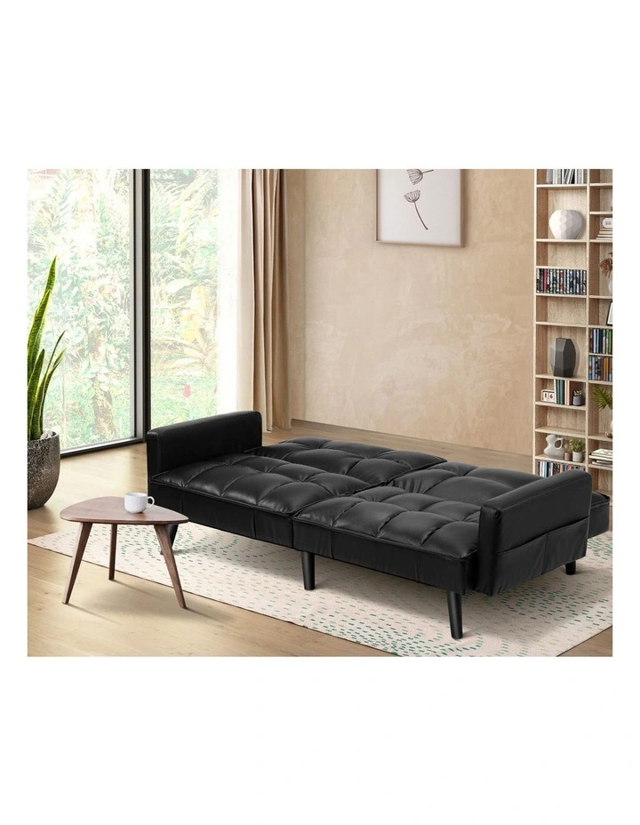 Oikiture Sofa Bed Futon Convertible Leather Lounge Couch 3-Seater Recliner Black image 5