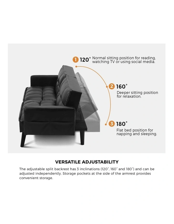 Oikiture Sofa Bed Futon Convertible Leather Lounge Couch 3-Seater Recliner Black image 6