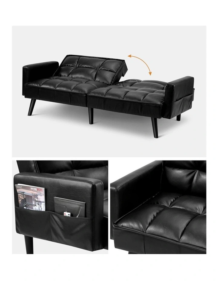 Oikiture Sofa Bed Futon Convertible Leather Lounge Couch 3-Seater Recliner Black image 7