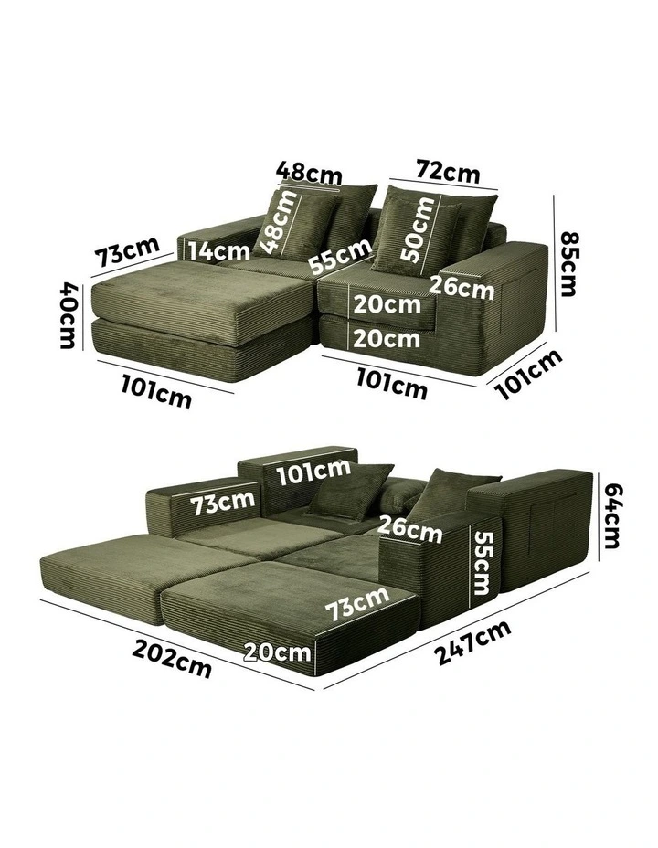Oikiture Compressed Modular Sofa Multi-Layout Sectional Corduroy Lounge Set image 3