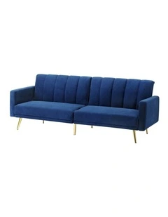 Oikiture Sofa Bed 3-Seater Recliner Convertible Lounge Couch Sofabed Velvet Blue