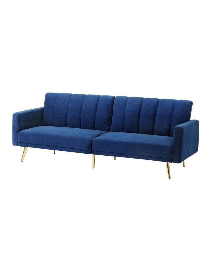 Oikiture Sofa Bed 3-Seater Recliner Convertible Lounge Couch Sofabed Velvet Blue image 1