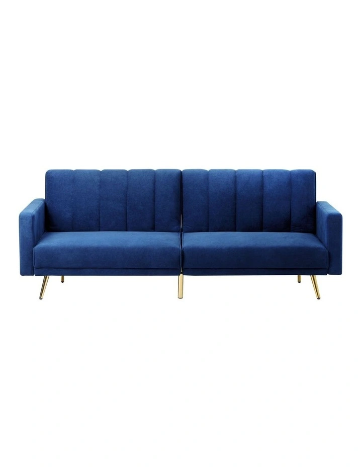Oikiture Sofa Bed 3-Seater Recliner Convertible Lounge Couch Sofabed Velvet Blue image 2