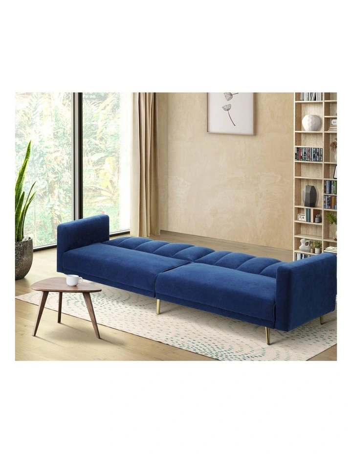 Oikiture Sofa Bed 3-Seater Recliner Convertible Lounge Couch Sofabed Velvet Blue image 5