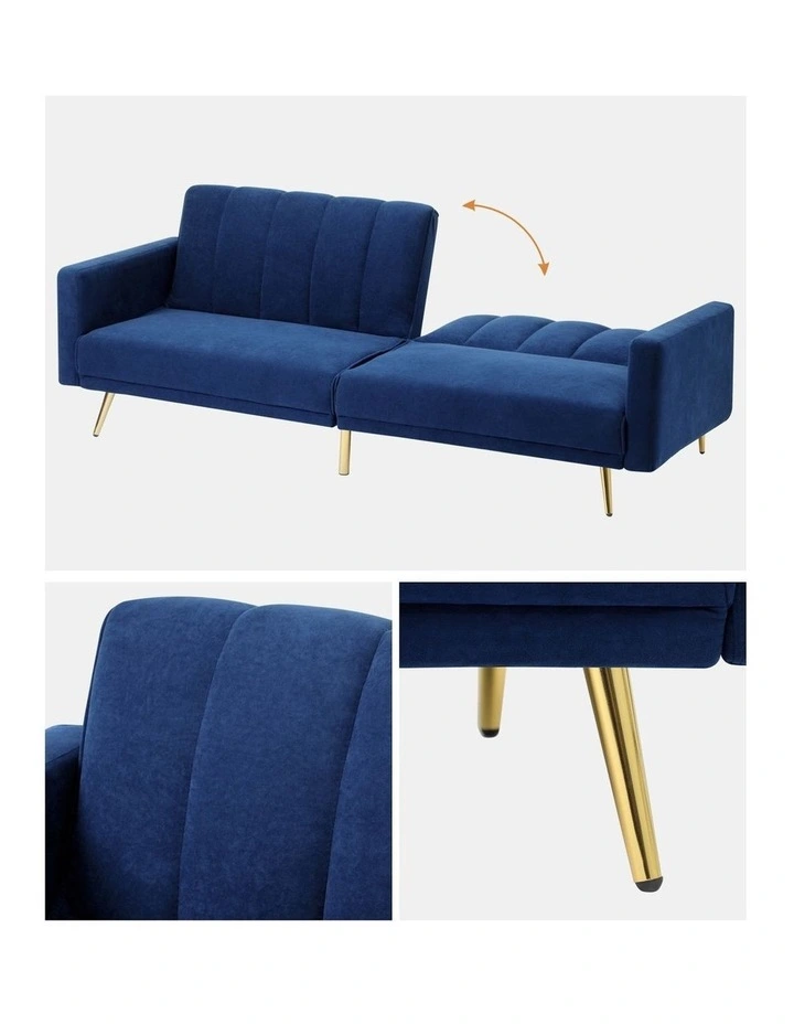 Oikiture Sofa Bed 3-Seater Recliner Convertible Lounge Couch Sofabed Velvet Blue image 7