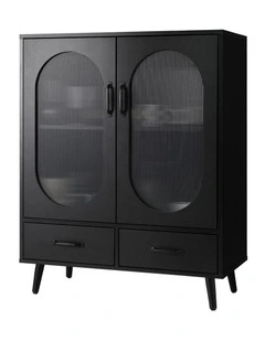 Oikiture Sideboard Buffet Storage Cabinet Fluted Door Black