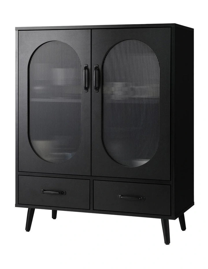 Oikiture Sideboard Buffet Storage Cabinet Fluted Door Black image 1