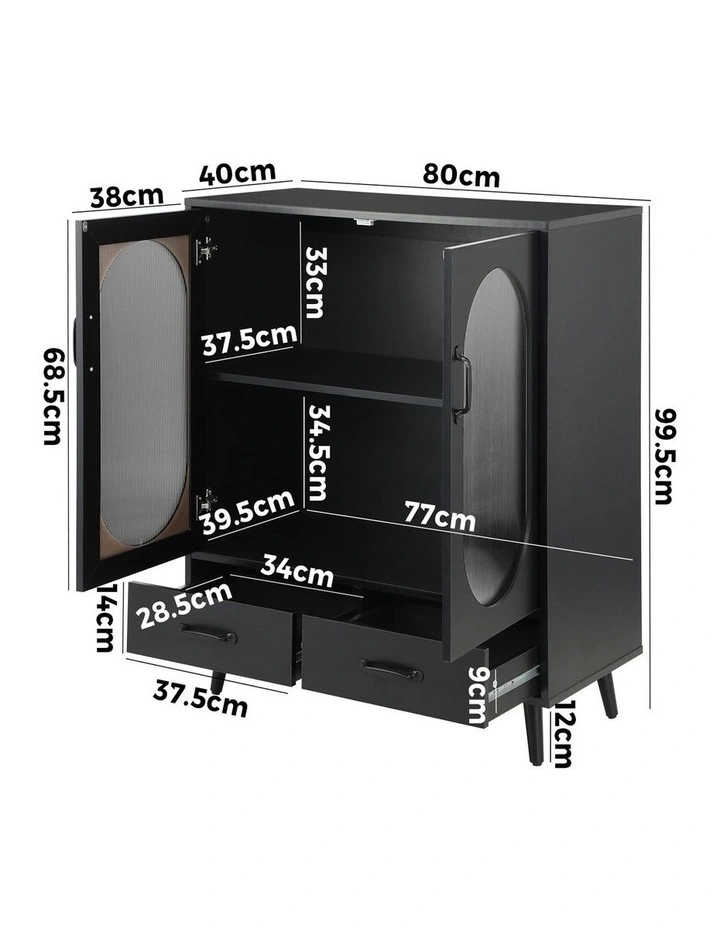 Oikiture Sideboard Buffet Storage Cabinet Fluted Door Black image 3