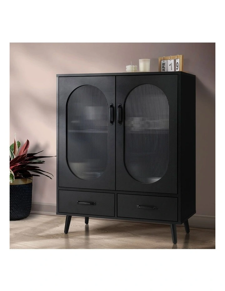 Oikiture Sideboard Buffet Storage Cabinet Fluted Door Black image 4