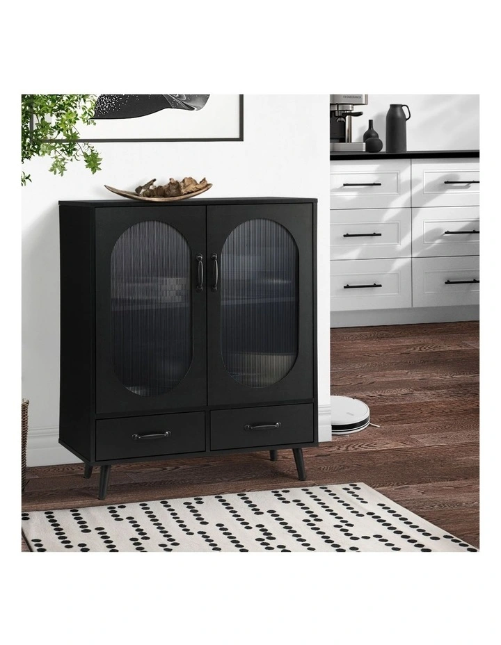 Oikiture Sideboard Buffet Storage Cabinet Fluted Door Black image 5