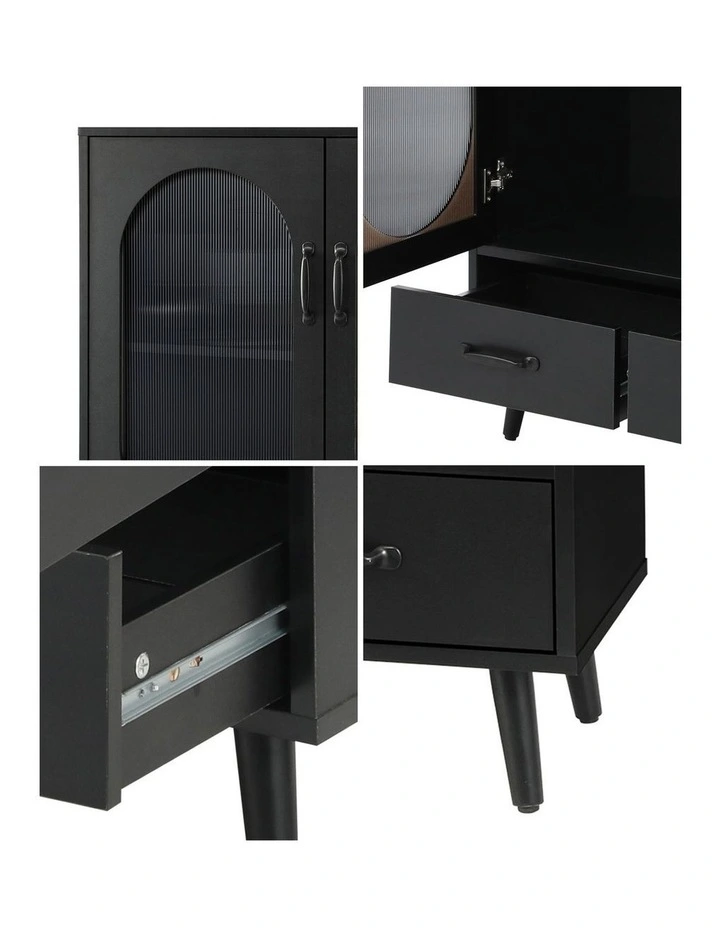 Oikiture Sideboard Buffet Storage Cabinet Fluted Door Black image 6