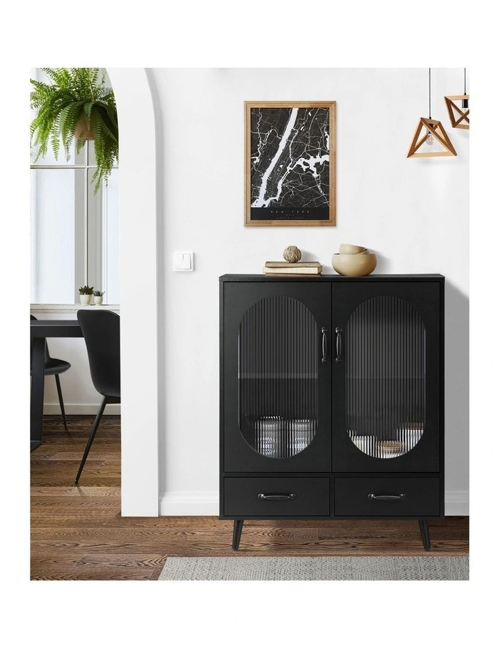 Oikiture Sideboard Buffet Storage Cabinet Fluted Door Black image 7