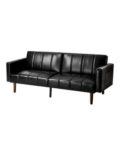 Oikiture 3-Seater Sofa Bed Convertible Lounge Couch Recliner Faux Leather Black