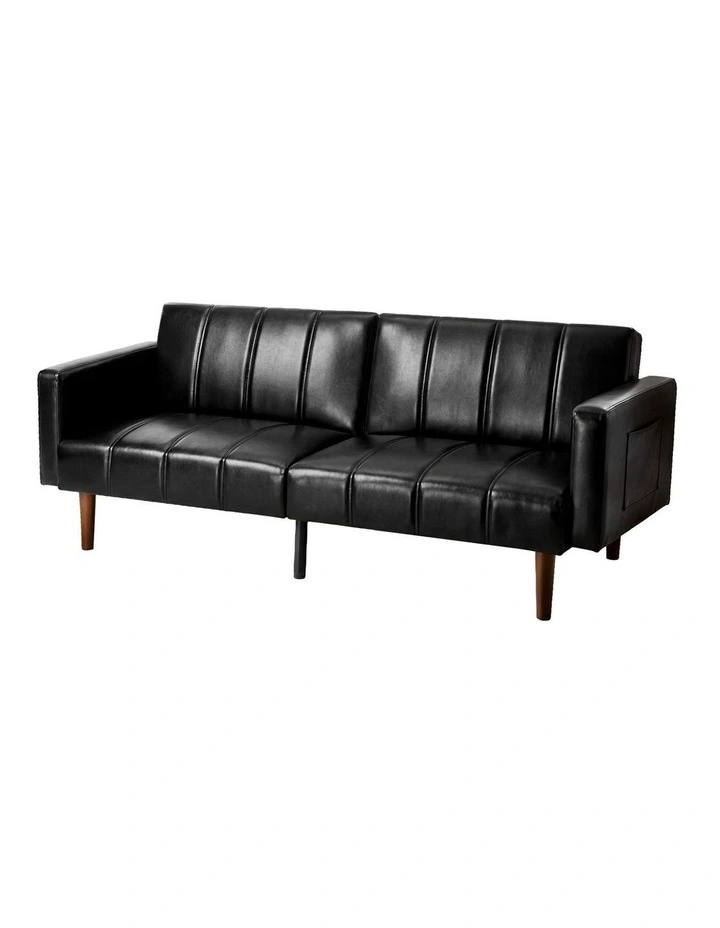 Oikiture 3-Seater Sofa Bed Convertible Lounge Couch Recliner Faux Leather Black image 1