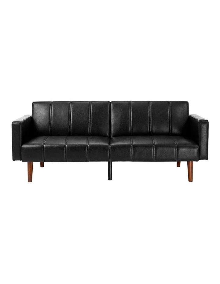 Oikiture 3-Seater Sofa Bed Convertible Lounge Couch Recliner Faux Leather Black image 2
