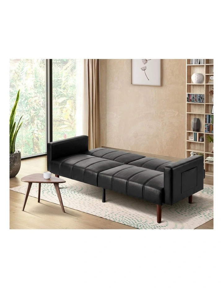 Oikiture 3-Seater Sofa Bed Convertible Lounge Couch Recliner Faux Leather Black image 5