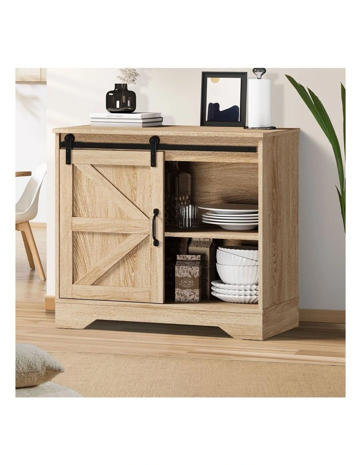 Oikiture Buffet Sideboard Cabinet Pantry Storage Cupboard Sliding Door Natural image 4