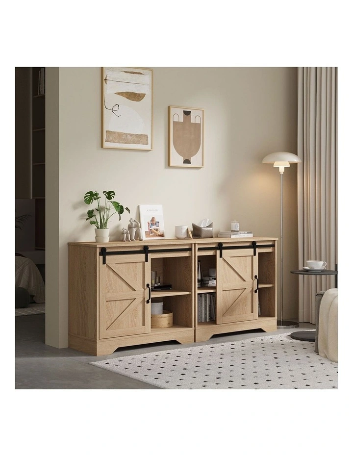 Oikiture Buffet Sideboard Cabinet Pantry Storage Cupboard Sliding Door Natural image 5