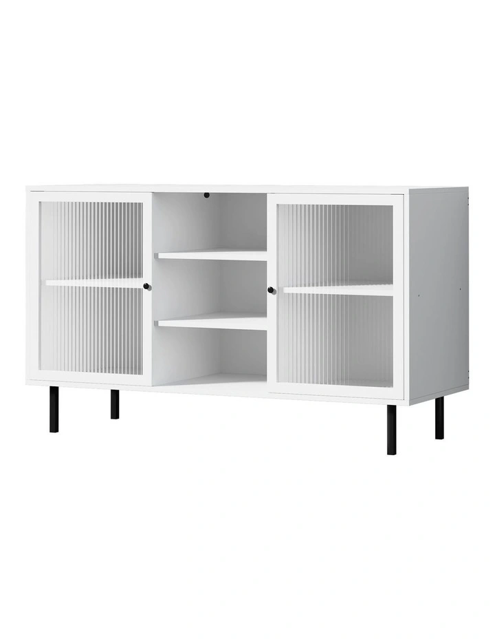 Oikiture Sideboard Buffet Storage Cabinet Tempered Glass Door White image 1