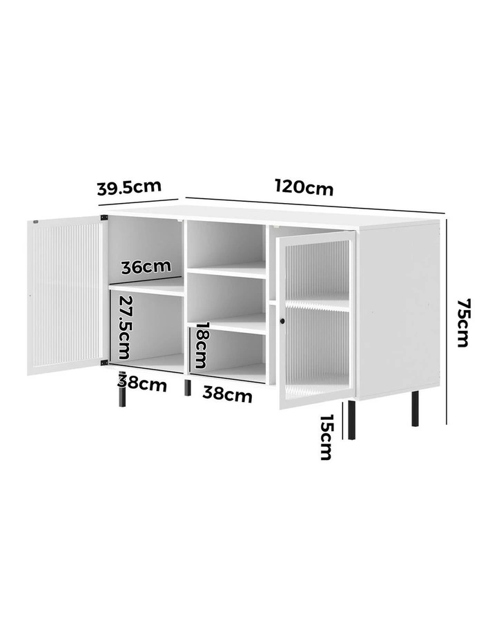 Oikiture Sideboard Buffet Storage Cabinet Tempered Glass Door White image 3