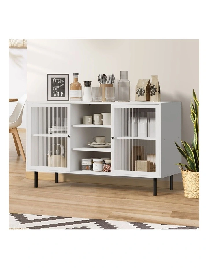 Oikiture Sideboard Buffet Storage Cabinet Tempered Glass Door White image 4