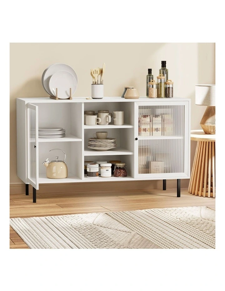 Oikiture Sideboard Buffet Storage Cabinet Tempered Glass Door White image 5
