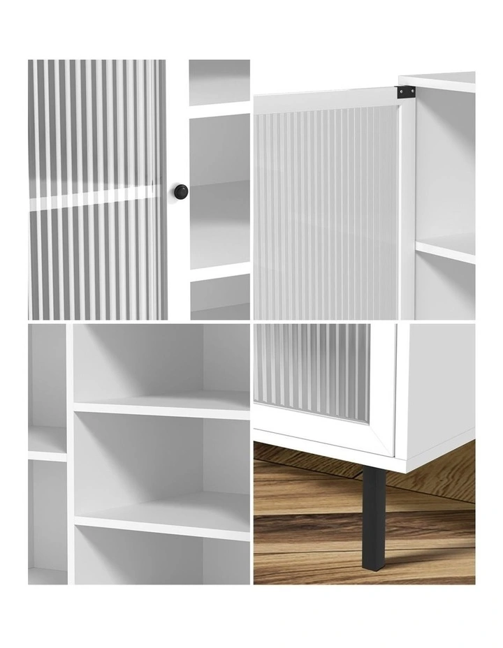 Oikiture Sideboard Buffet Storage Cabinet Tempered Glass Door White image 6
