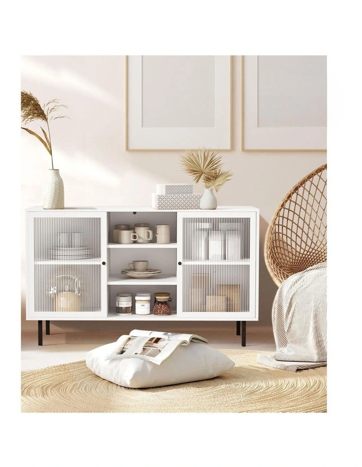Oikiture Sideboard Buffet Storage Cabinet Tempered Glass Door White image 7