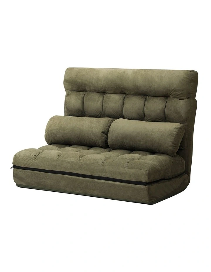 Oikiture Lounge Sofa Bed Floor Recliner 2 seater Chaise Chair Folding Green image 1