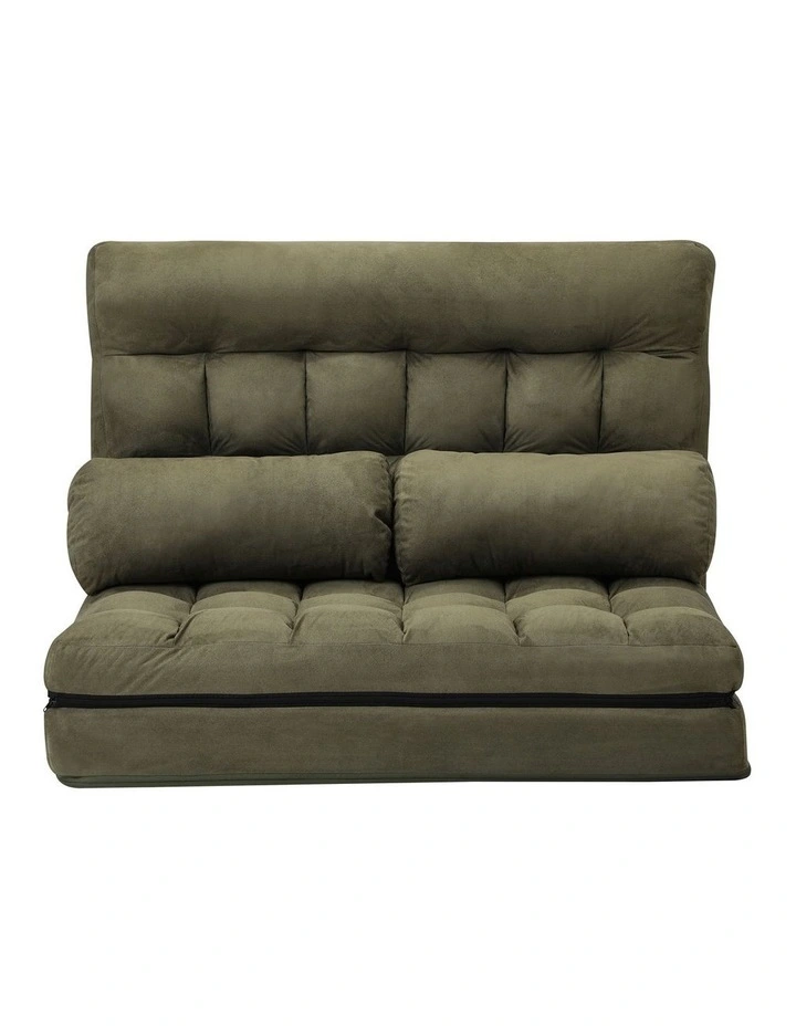 Oikiture Lounge Sofa Bed Floor Recliner 2 seater Chaise Chair Folding Green image 2