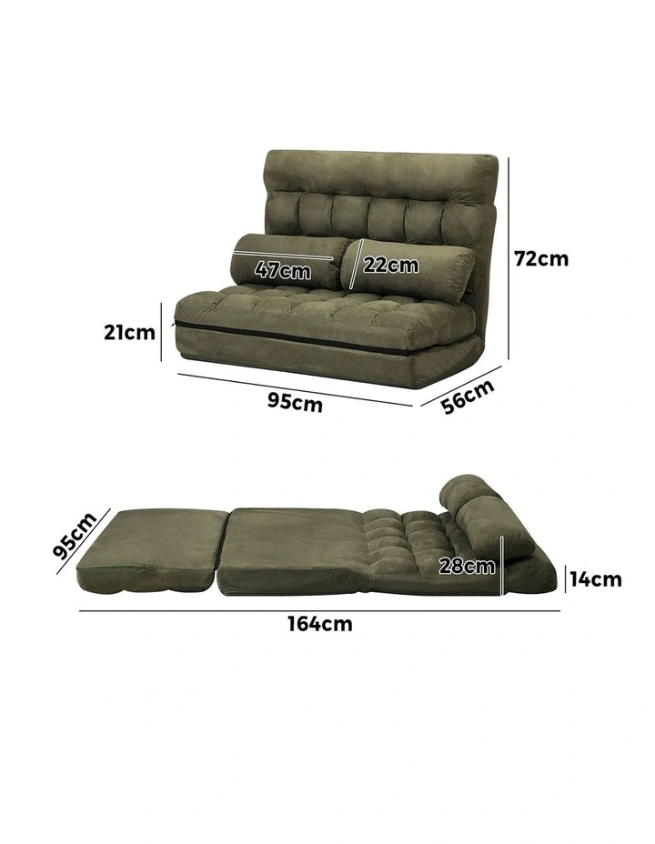 Oikiture Lounge Sofa Bed Floor Recliner 2 seater Chaise Chair Folding Green image 3