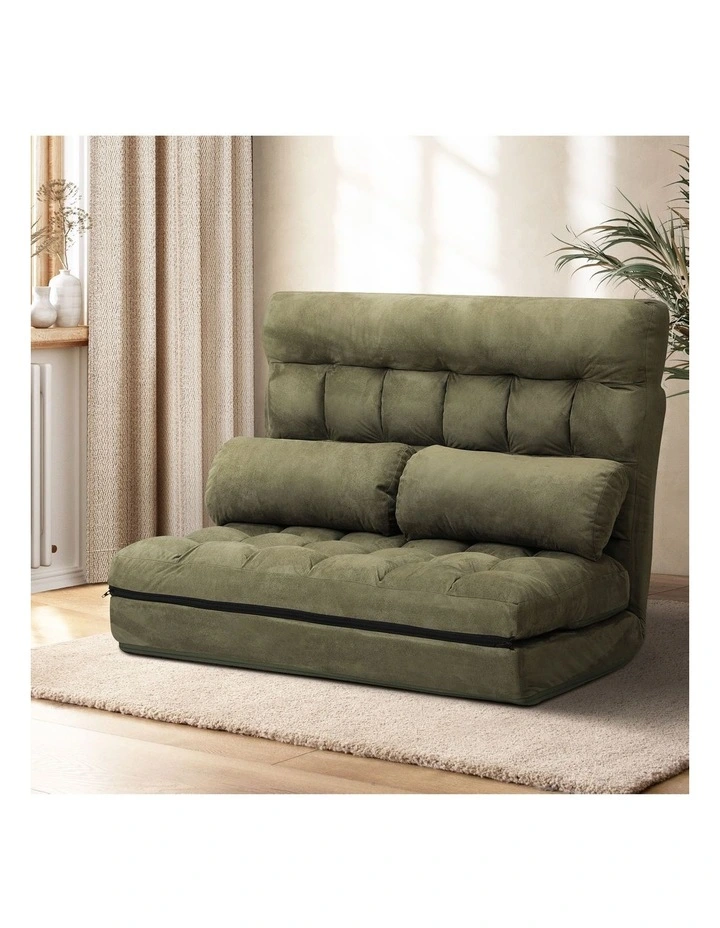 Oikiture Lounge Sofa Bed Floor Recliner 2 seater Chaise Chair Folding Green image 4