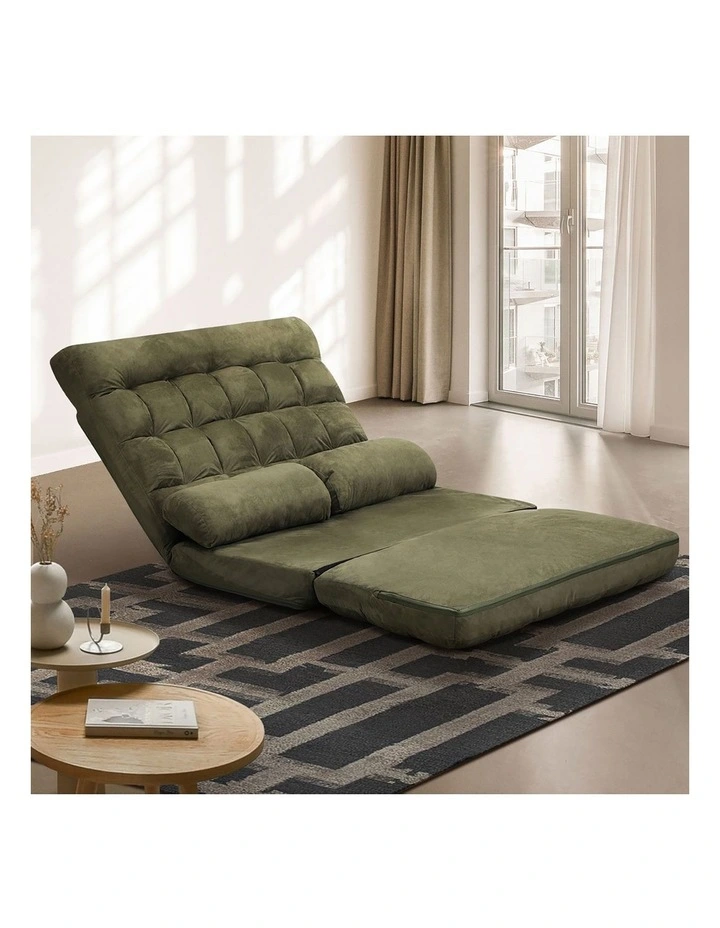 Oikiture Lounge Sofa Bed Floor Recliner 2 seater Chaise Chair Folding Green image 5