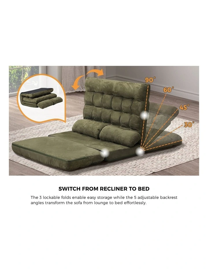 Oikiture Lounge Sofa Bed Floor Recliner 2 seater Chaise Chair Folding Green image 6