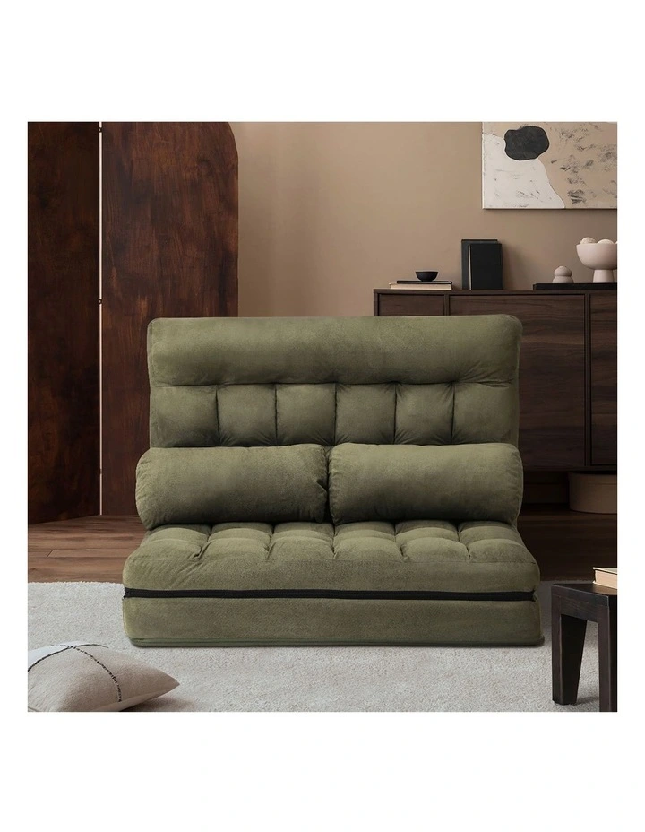 Oikiture Lounge Sofa Bed Floor Recliner 2 seater Chaise Chair Folding Green image 7