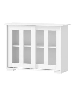 Oikiture Sideboard Buffet Cupboard Storage Cabinet Glass Sliding Door White