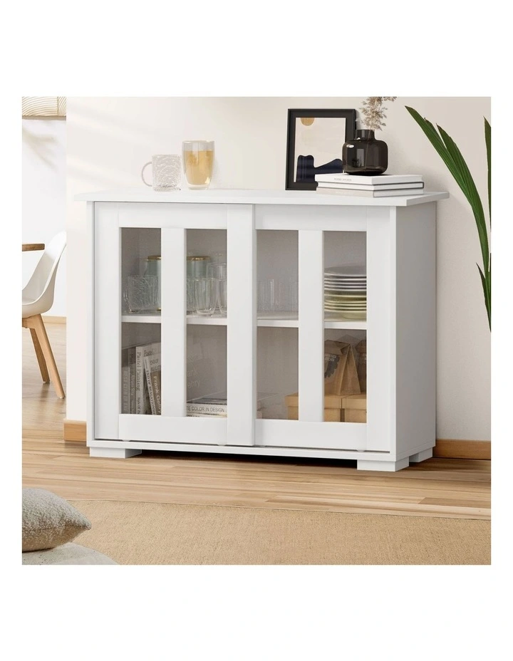 Oikiture Sideboard Buffet Cupboard Storage Cabinet Glass Sliding Door White image 4