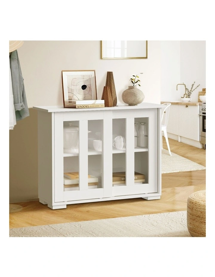 Oikiture Sideboard Buffet Cupboard Storage Cabinet Glass Sliding Door White image 5