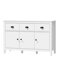 Oikiture Sideboard Buffet Storage Cabinet 3 Doors Cupboard Pantry Kitchen White