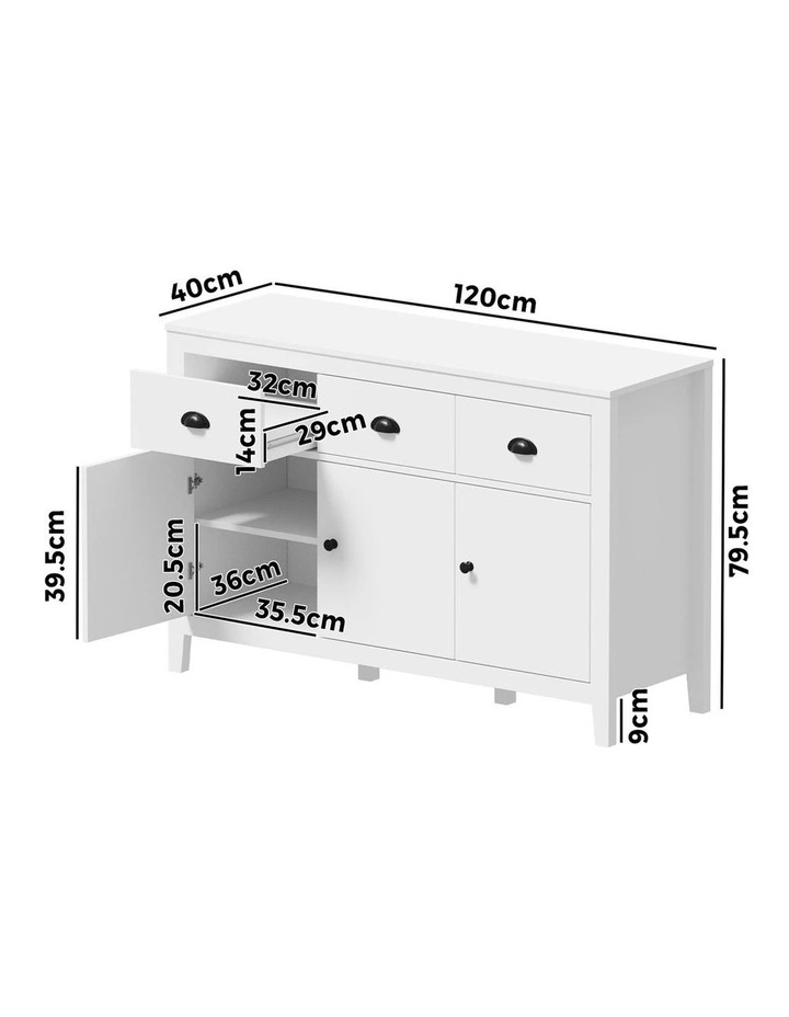 Oikiture Sideboard Buffet Storage Cabinet 3 Doors Cupboard Pantry Kitchen White image 3