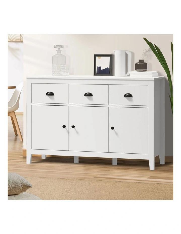Oikiture Sideboard Buffet Storage Cabinet 3 Doors Cupboard Pantry Kitchen White image 4