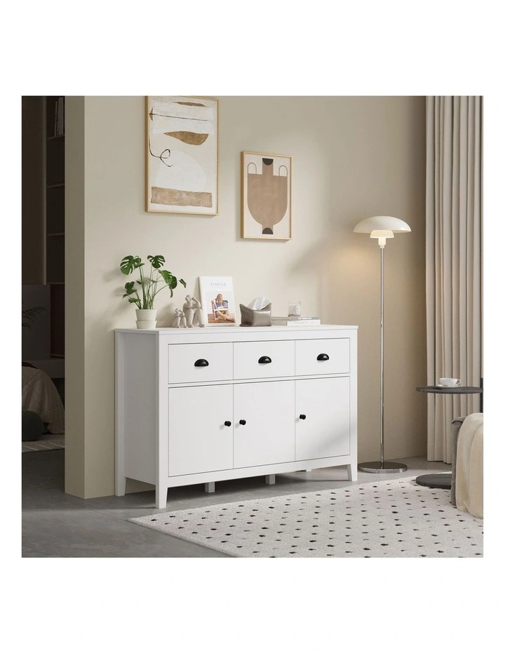 Oikiture Sideboard Buffet Storage Cabinet 3 Doors Cupboard Pantry Kitchen White image 5