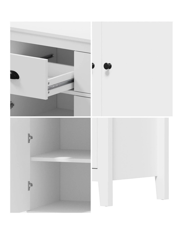 Oikiture Sideboard Buffet Storage Cabinet 3 Doors Cupboard Pantry Kitchen White image 6