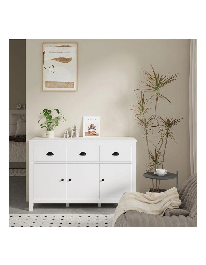 Oikiture Sideboard Buffet Storage Cabinet 3 Doors Cupboard Pantry Kitchen White image 7
