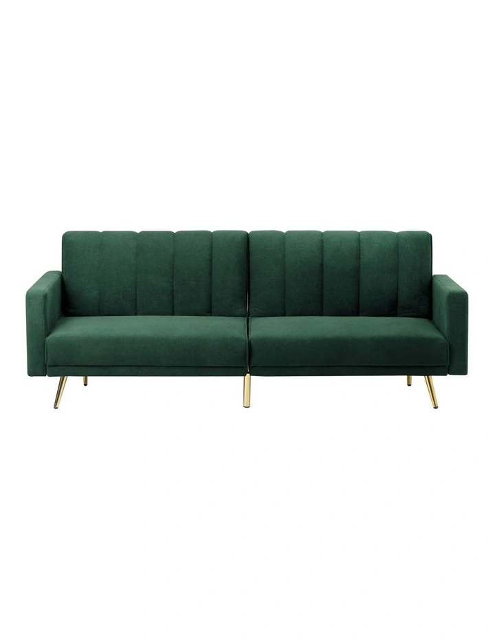 Oikiture 3 Seater Sofa Bed Couch Convertible Lounge Recliner Beds Velvet Green image 2