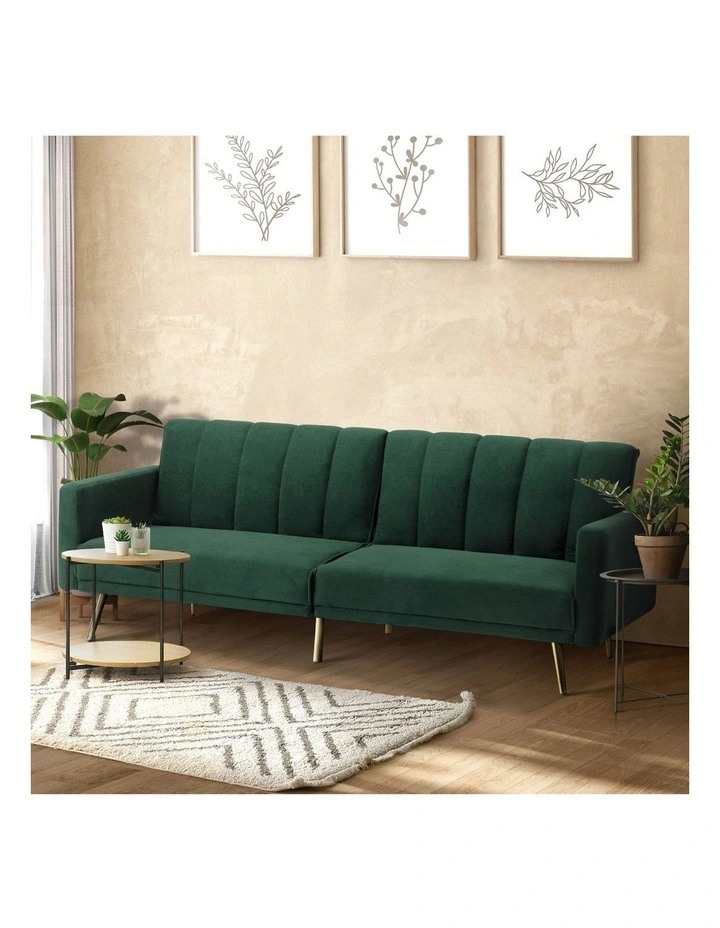 Oikiture 3 Seater Sofa Bed Couch Convertible Lounge Recliner Beds Velvet Green image 4