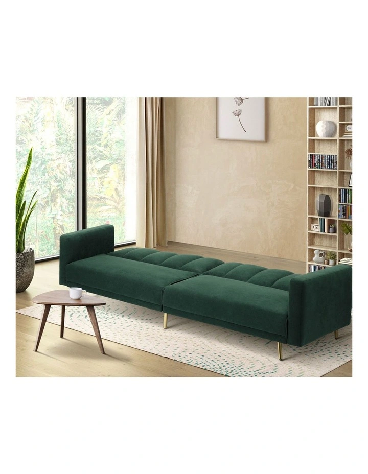 Oikiture 3 Seater Sofa Bed Couch Convertible Lounge Recliner Beds Velvet Green image 5