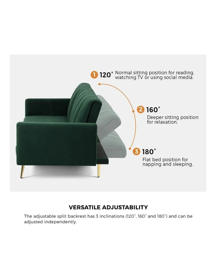 Oikiture 3 Seater Sofa Bed Couch Convertible Lounge Recliner Beds Velvet Green image 6
